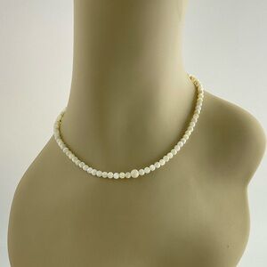 Mother of Pearl Choker Necklace, Handmade, 15.5" Long, Neutral, Minimalist